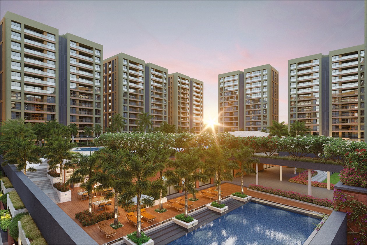 Aerial view of Avadh Habitat at sunset